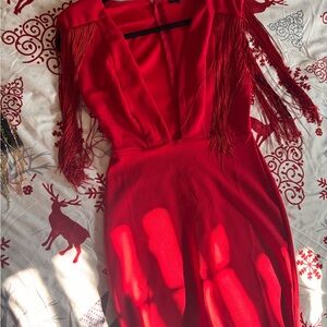 Elegant Western Red Fringe Dress